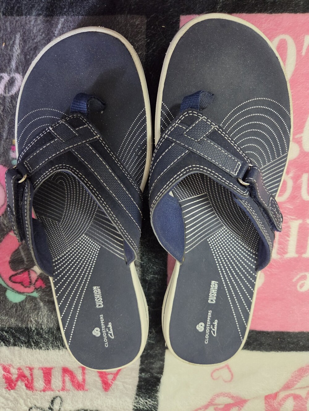 Clarks Cloud Steppers Navy Blue Cushioned Thong Sandals 9M
